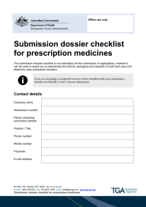 Submission dossier checklist for prescription medicines