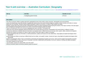 Year 6 unit overview * Australian Curriculum: Geography