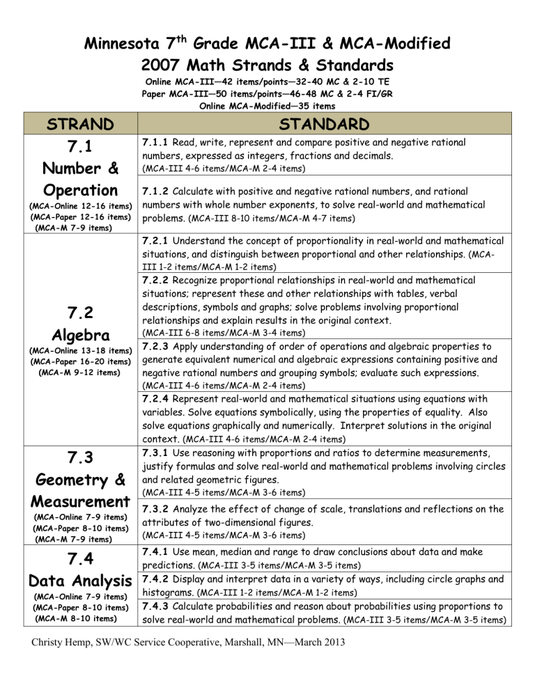 7th Grade Math 2007 With MCA III MCA Mod Information