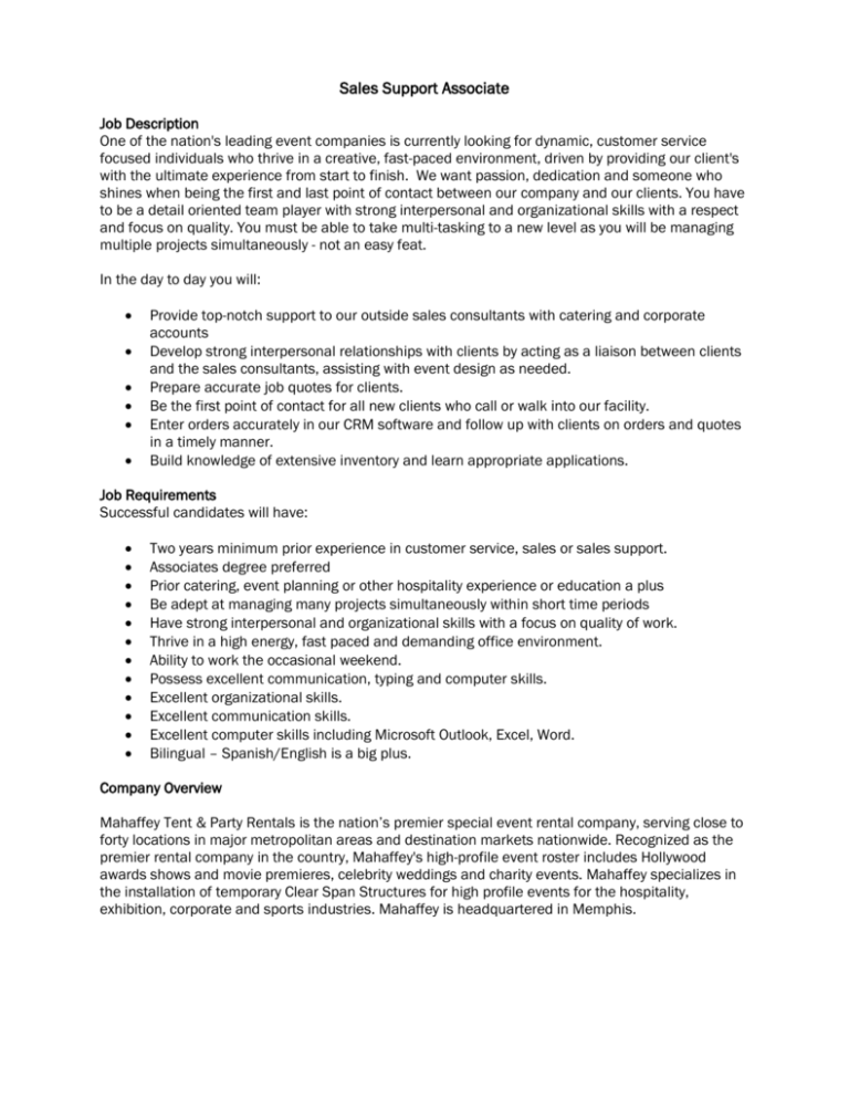 Dillards Sales Support Associate Job Description