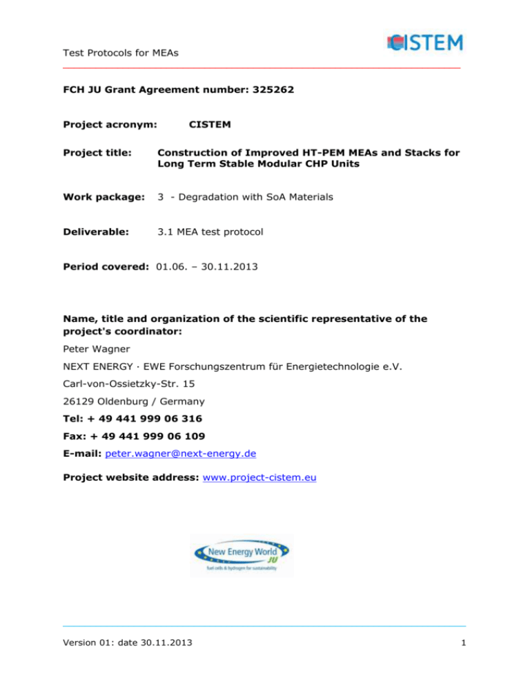 MEA test protocols Fuel Cells and Hydrogen Joint Undertaking