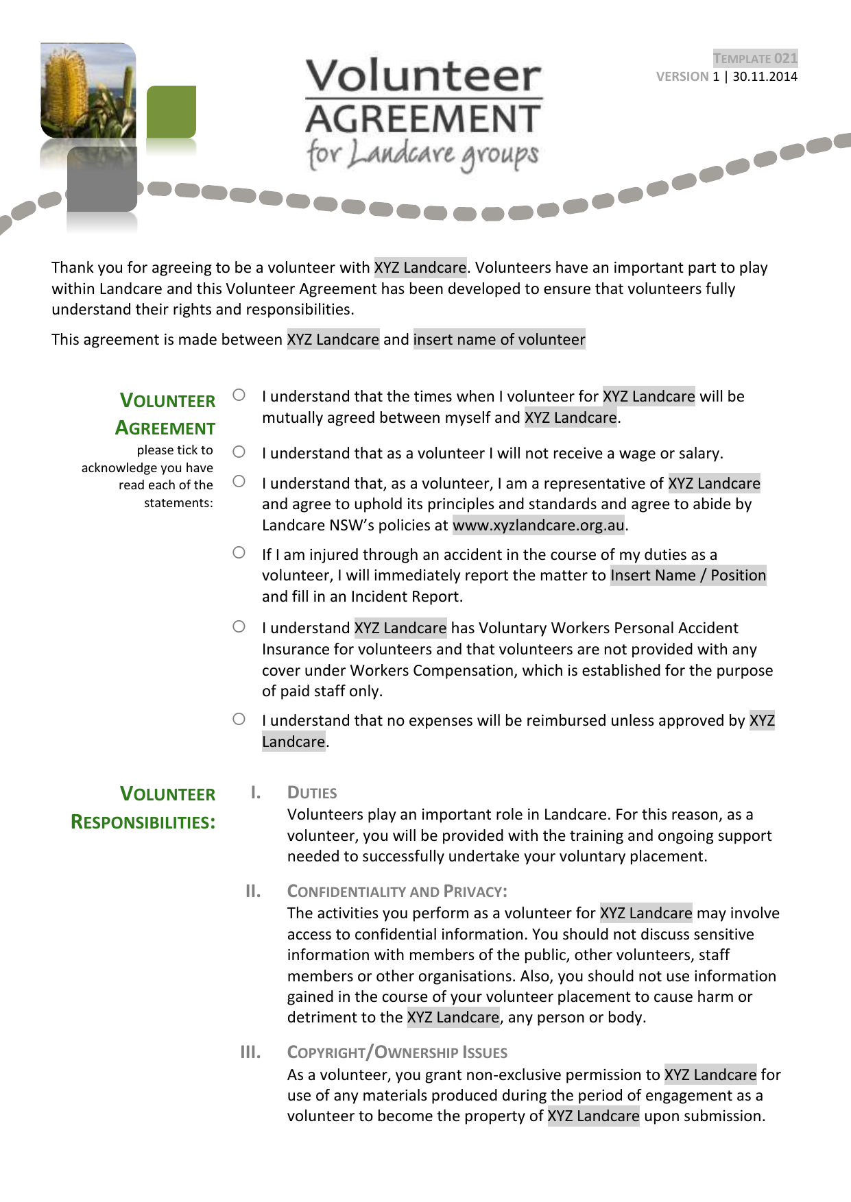 20 Volunteer Agreement template Intended For Volunteer Report Template