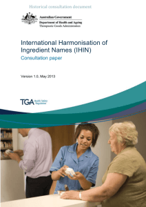 Consultation paper: International Harmonisation of Ingredient