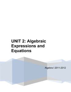 UNIT 2: Algebraic Expressions and Equations