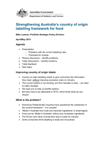 Strengthening Australia`s country of origin labelling framework for food