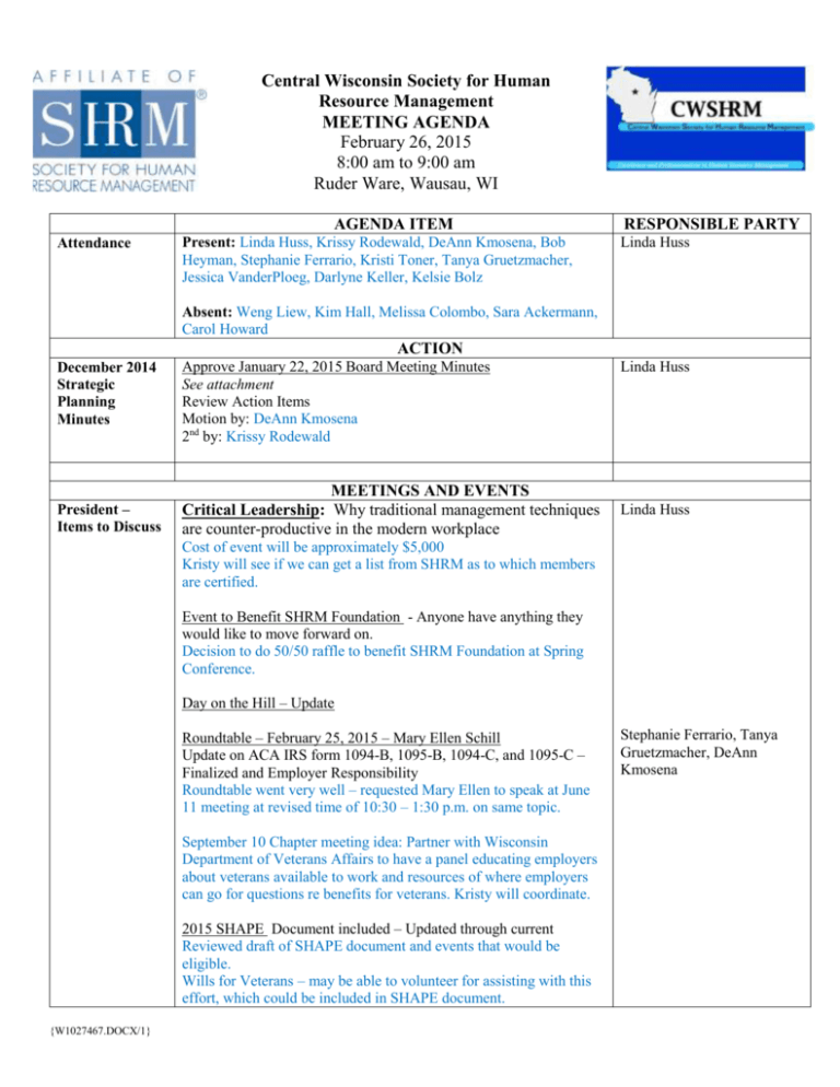 February 26, 2015 Central Wisconsin SHRM