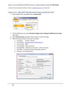 AKO (NOT EEmail) Email Setup on Outlook 2010