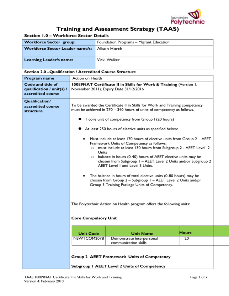 Training and Assessment Strategies (TAAS)