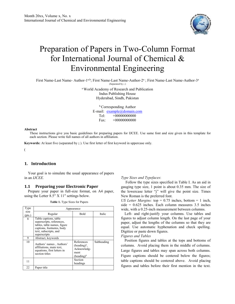 IJCEE Paper Template World Academy Of Research And Publication