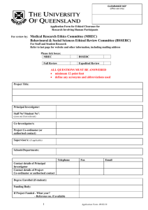 Application Form for Ethical Clearance for Research Involving