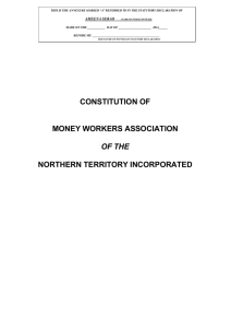 Constitution of the Money Workers Association of the Northern