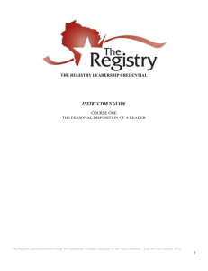 THE REGISTRY LEADERSHIP CREDENTIAL INSTRUCTOR`S