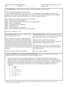 A.REI.B.4b Lesson Solving Quadratic Equations