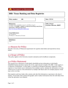 IRB: Tissue Banking and Data Registries