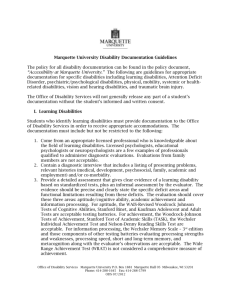 Marquette University Disability Documentation Guidelines The