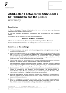 AGREEMENT between the UNIVERSITY OF FRIBOURG and