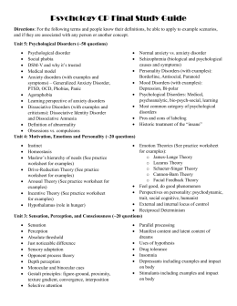 Psychology Psychological Disorders Study Guide