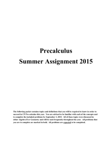 Precalculus Summer Assignment 2015