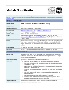 1121 Basic Statistics for Public Health & Policy Module Specification