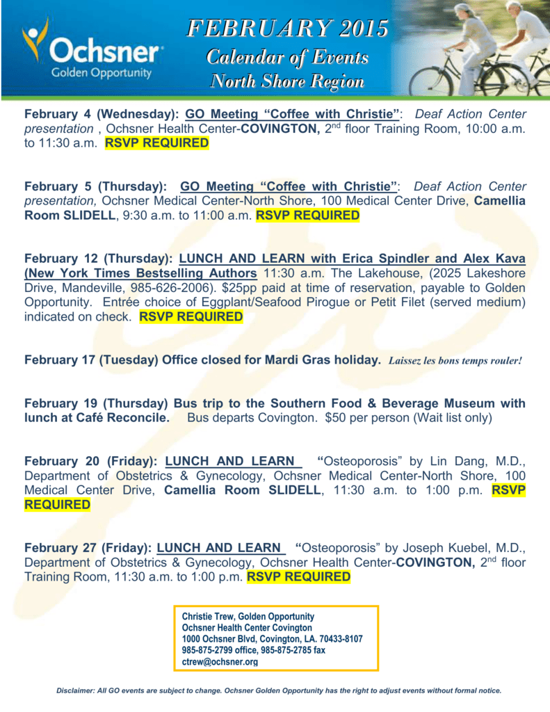 February Calendar of Events