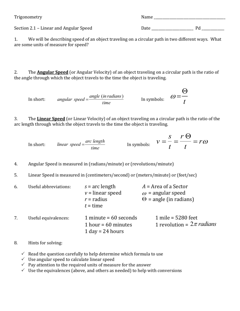 Angular And Linear Velocity Worksheet - Worksheet List