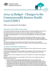 2014-15 Budget - Changes to the Commonwealth Seniors Health