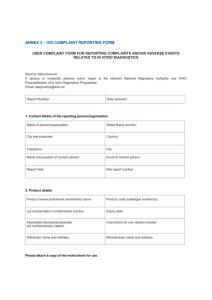 ANNEX 3 – IVD COMPLAINT REPORTING FORM USER