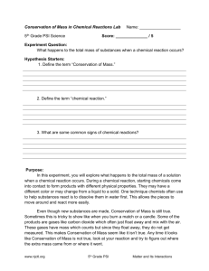 Conservation of Mass in Chemical Reactions Lab Name: 5th Grade