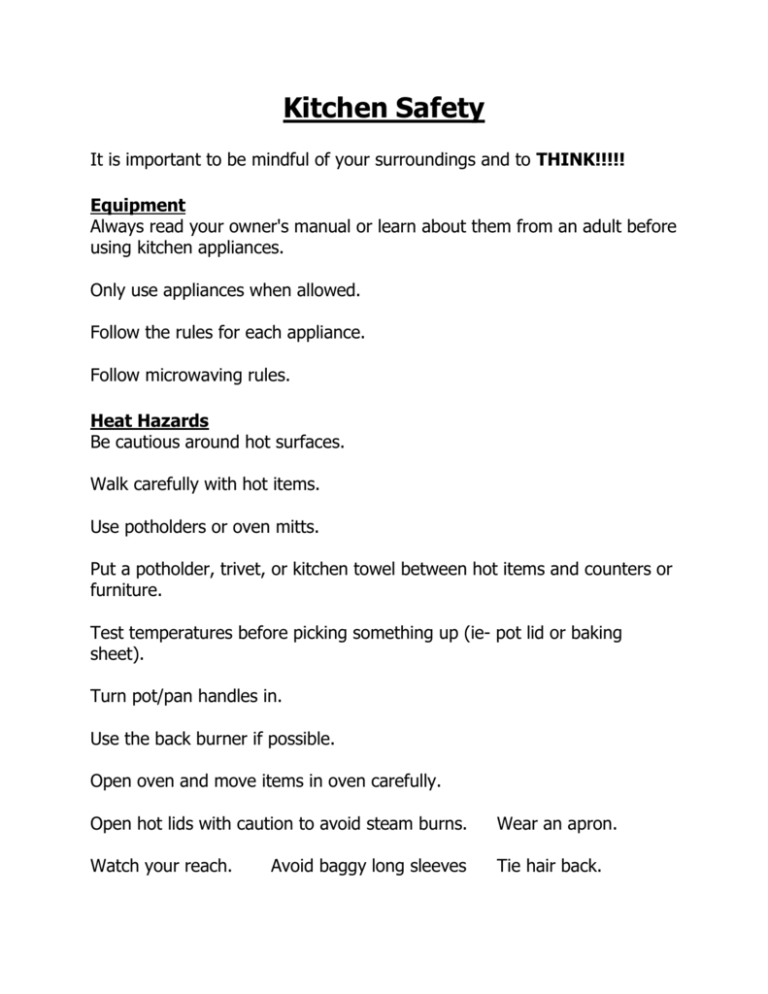 Kitchen Safety Guidelines Equipment Heat Knives Slips