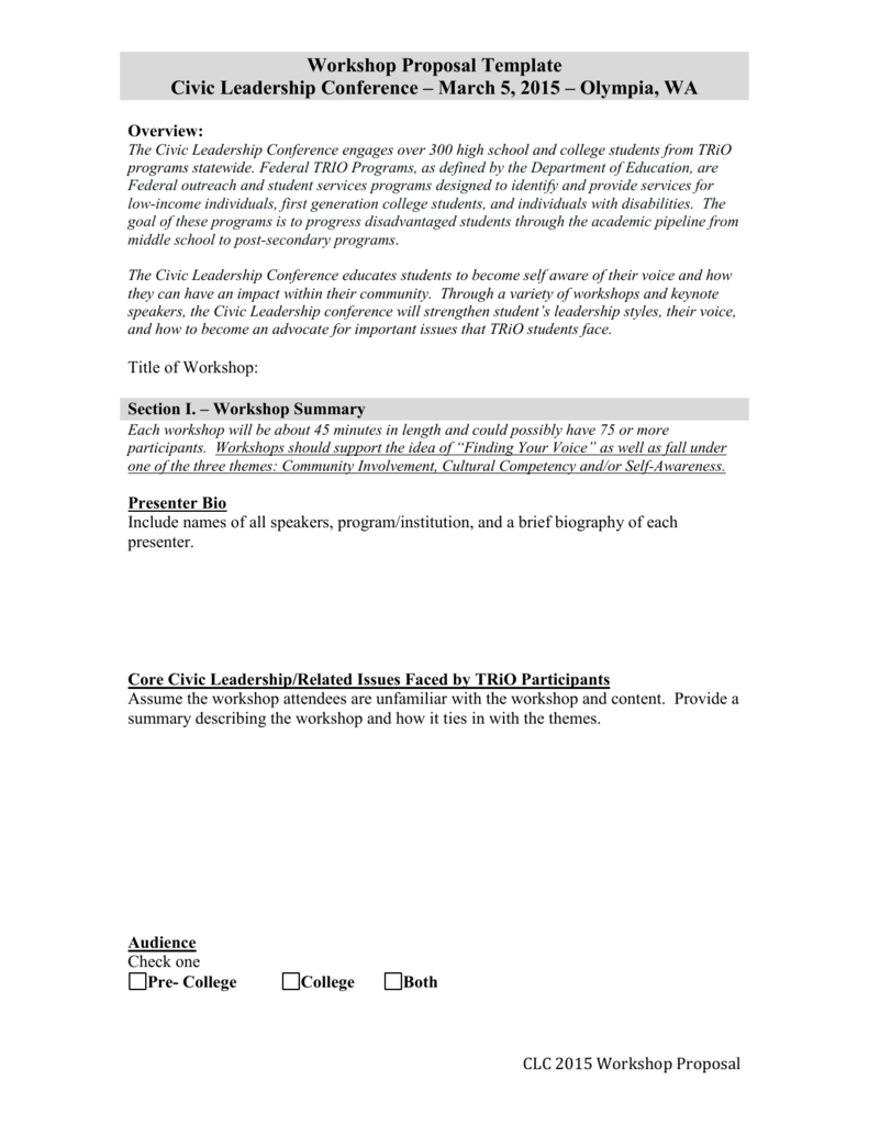 Workshop Proposal Template Civic Leadership Throughout Conference Proposal Template
