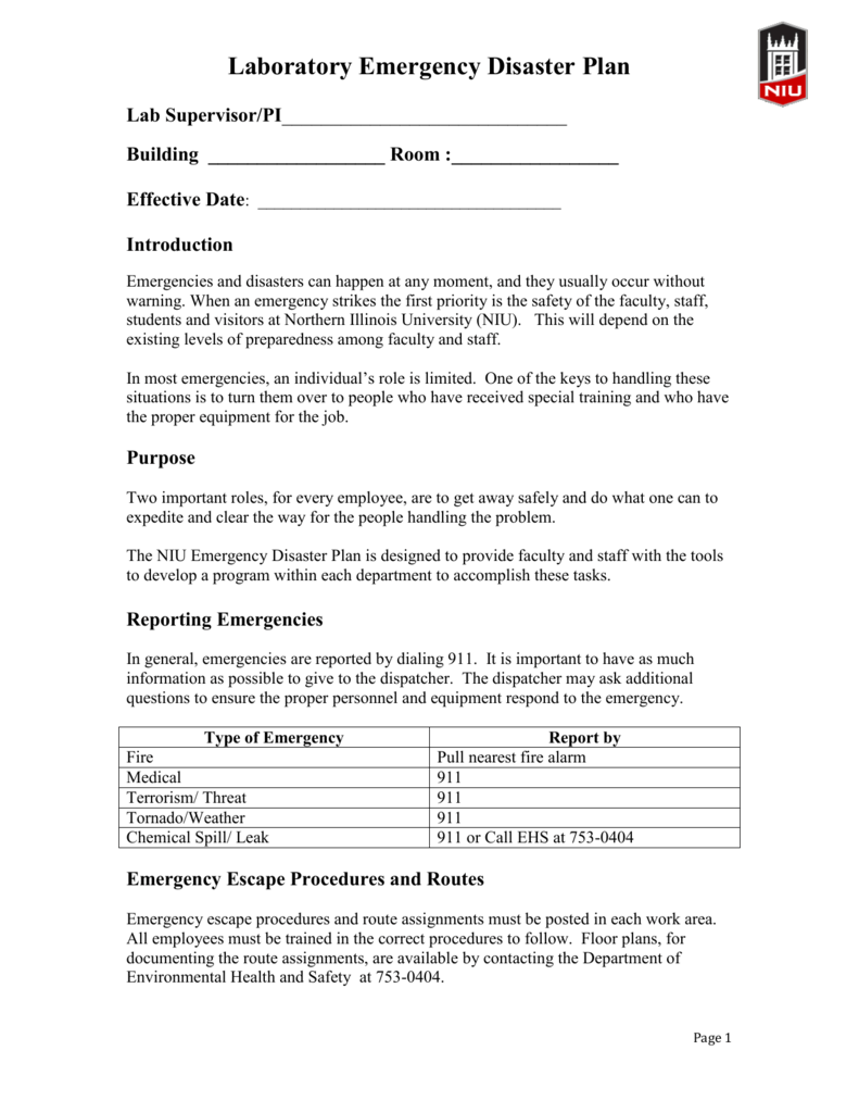 Lab Emergency Response Plan Template