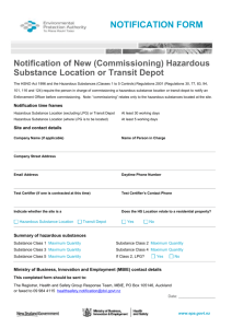 Notification of New (Commissioning) Hazardous