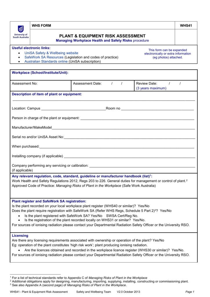 Plant Hazard Identification Risk Assessment Form