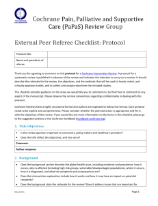 Peer review checklist for protocol - Cochrane Pain, Palliative and