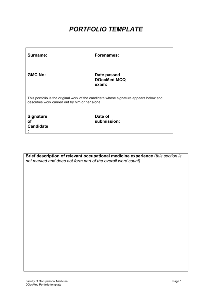 portfolio template Faculty of Occupational Medicine