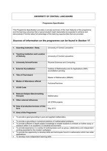 Master of Mathematics (Sept 2013) - University of Central Lancashire