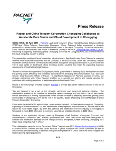 Press Release Pacnet and China Telecom Corporation Chongqing