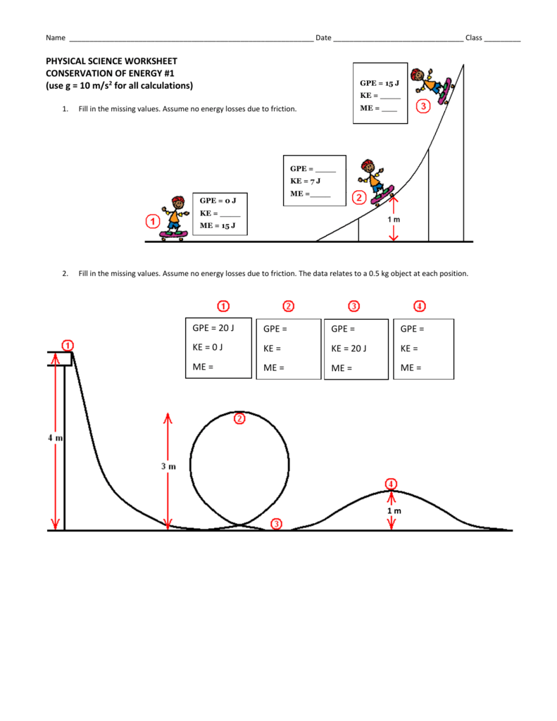 Physical Science Worksheet Conservation Of Energy 2 Answer Key - worksheet