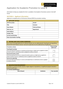 Application for academic promotion to Level B