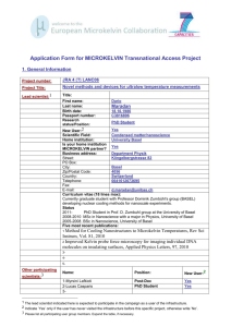 Application Form for Transnational Access Project