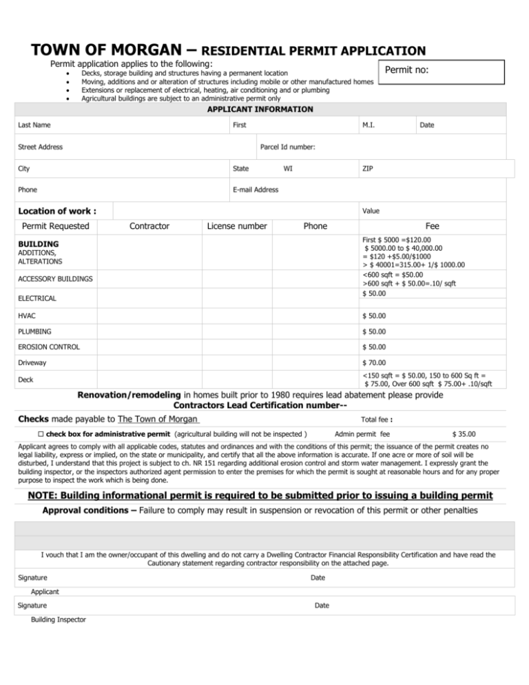 Residential Permit Application