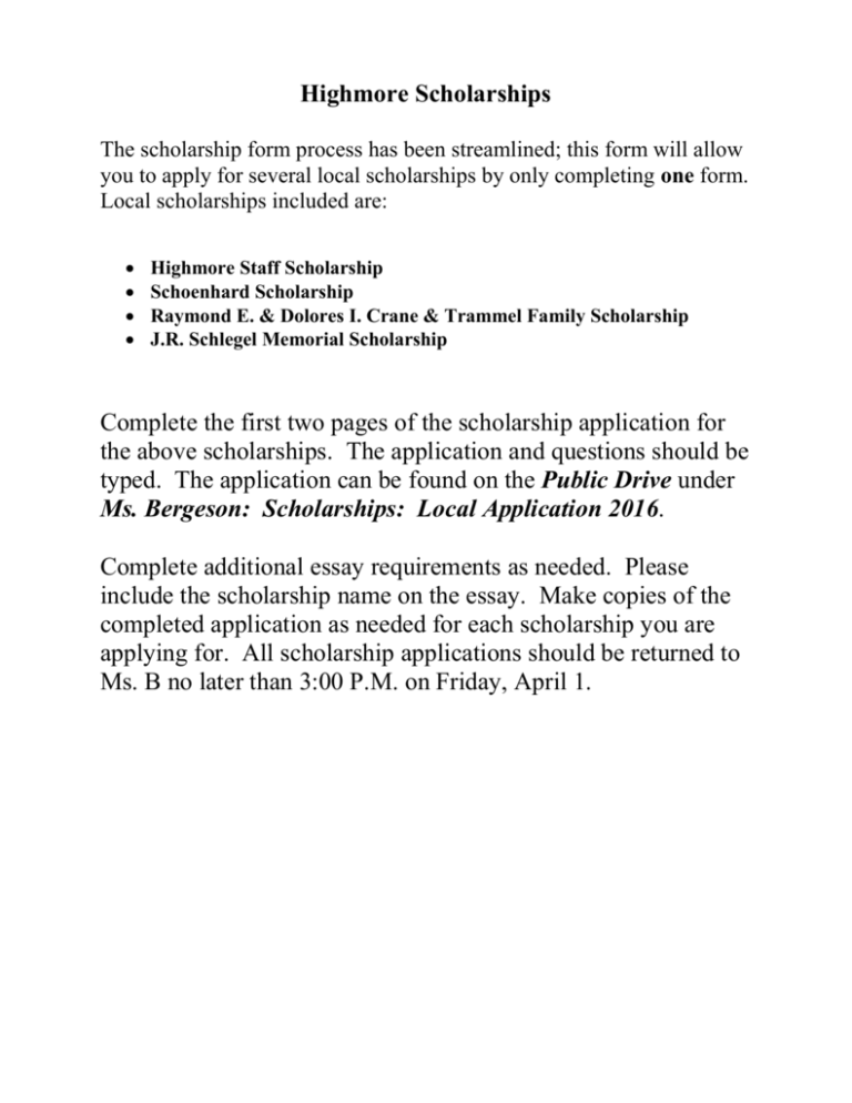 Highmore Scholarships Highmore High School