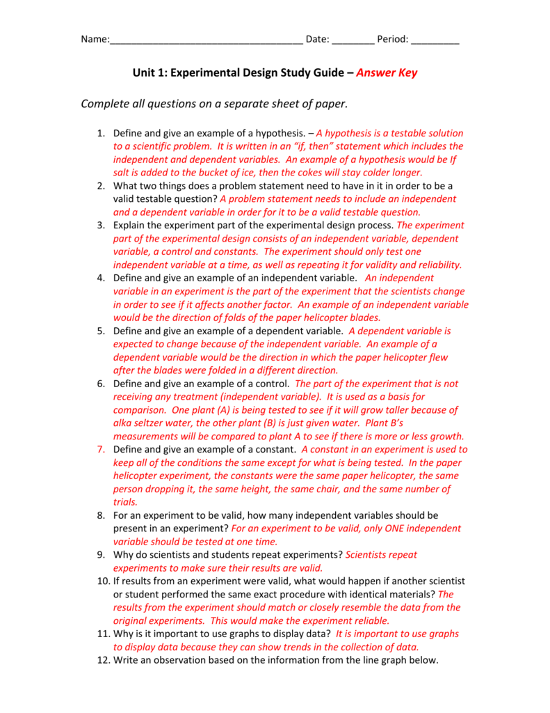 experimental design and graphing worksheet (ipc) answer key