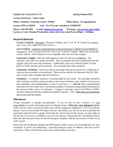 Chemistry 110 Lecture/Lab Schedule Ner Israel 2012