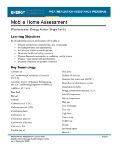 Mobile Home Assessment - Weatherization Assistance Program