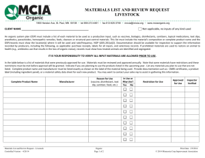 Materials List and Review Request - Livestock