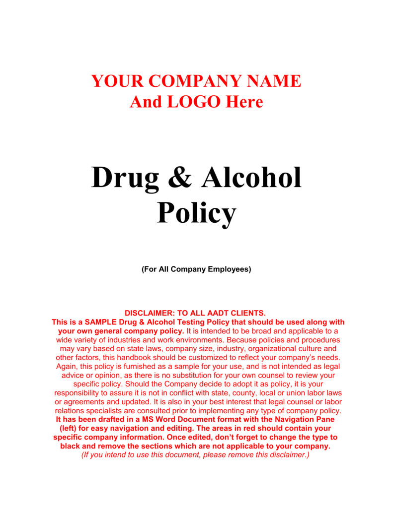 Sample DOT FAA Drug Alcohol Testing Policy