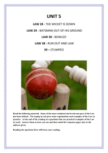 LAW 28 THE WICKET IS DOWN 1. Wicket put down