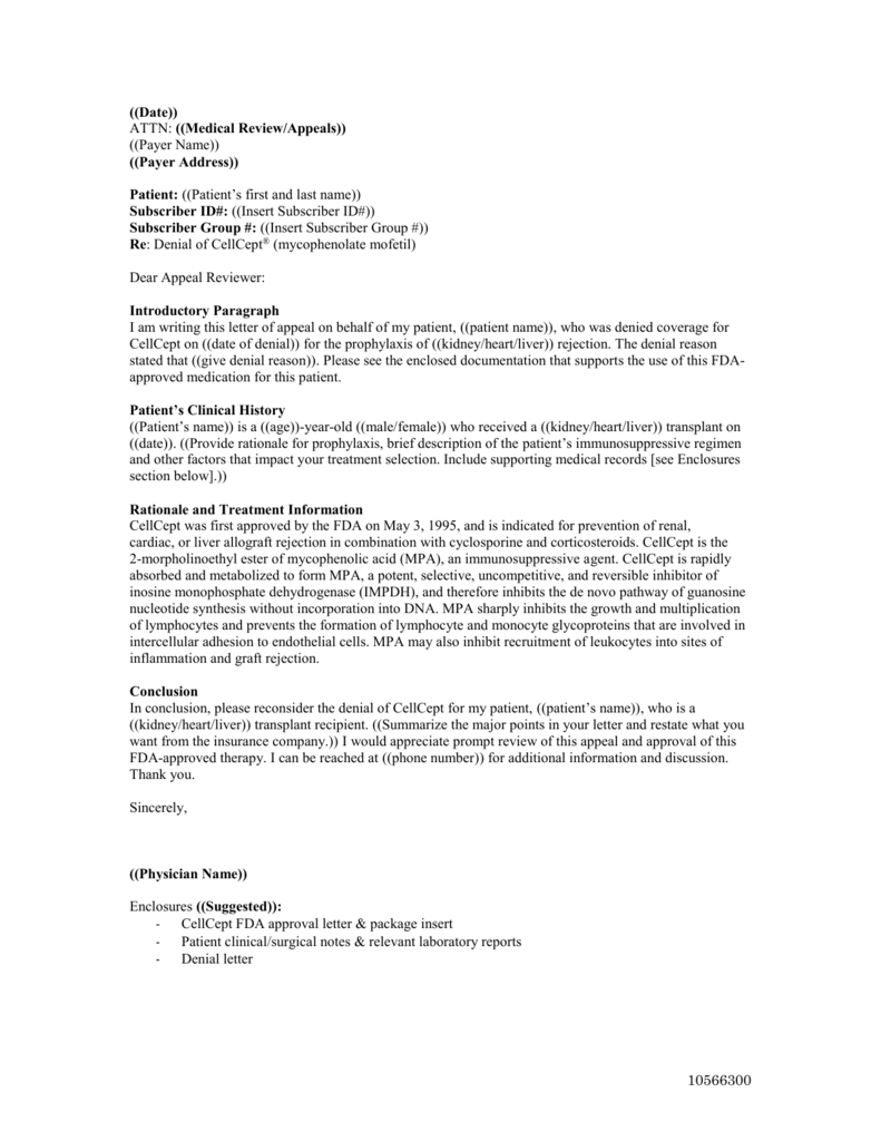 Sample Letter of Appeal - Genentech® Transplant Access Services In Insurance Denial Appeal Letter Template
