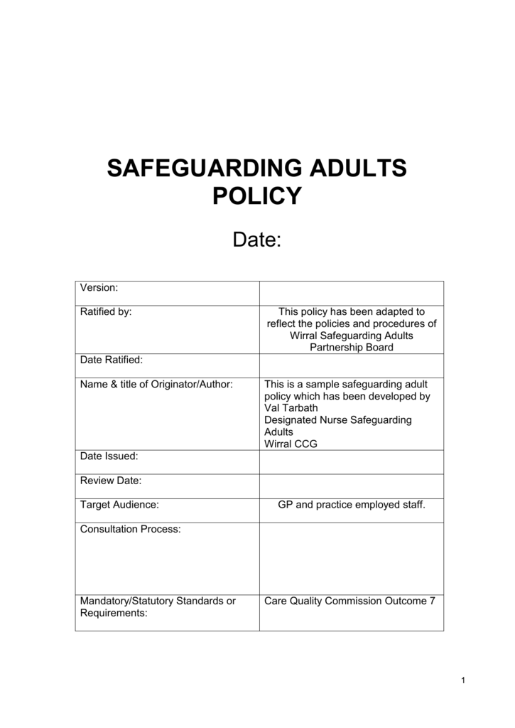 Example Safeguarding Adults Policy